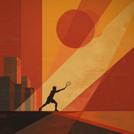 Tennis poster. Tennis wallpaper. Silhouette of a player on abstract background - colorful graphic designの写真素材