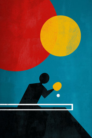 Table tennis poster. Ping pong wallpaper. Silhouette of a Ping pong player on abstract background - Table tennis colorful graphic designの写真素材