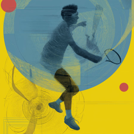 Tennis poster. Tennis wallpaper. Silhouette of a player on abstract background - colorful graphic designの写真素材