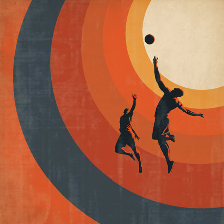 Volleyball poster. Volleyball wallpaper. Silhouette of a player on abstract background - colorful graphic designの写真素材