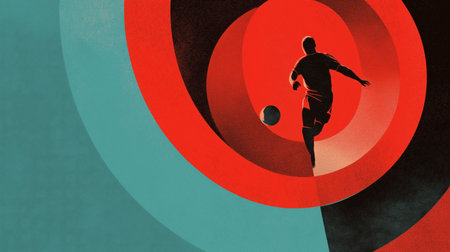 Football poster. Soccer wallpaper. Football player dribbling soccer ball on abstract background - colorful graphic designの写真素材