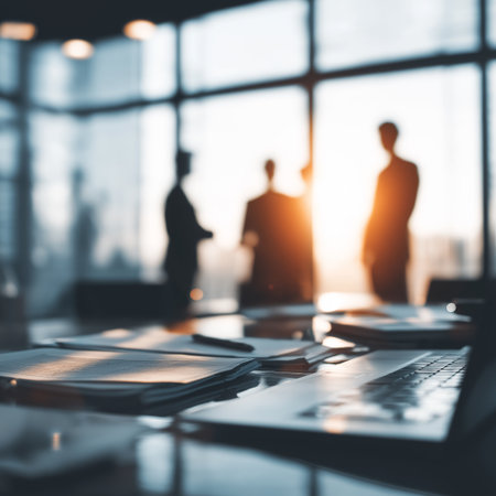 Business team planning strategy in modern office. Business banner. Office wallpaperの写真素材