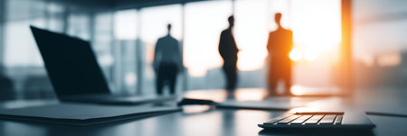 Business team planning strategy in modern office. Business banner. Office wallpaper