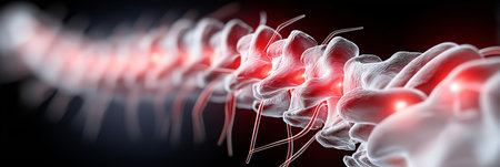 Human back spine showing pain and inflammationの写真素材