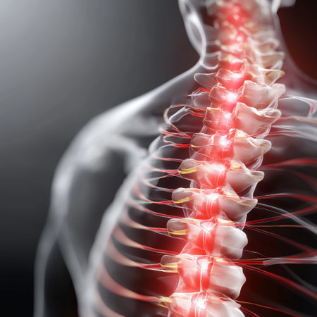 Human back spine showing pain and inflammation