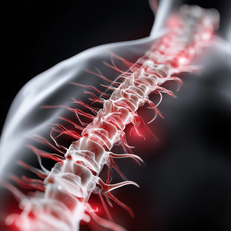 Human back spine showing pain and inflammationの写真素材