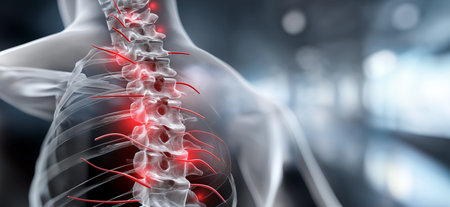 Human back spine showing pain and inflammationの写真素材