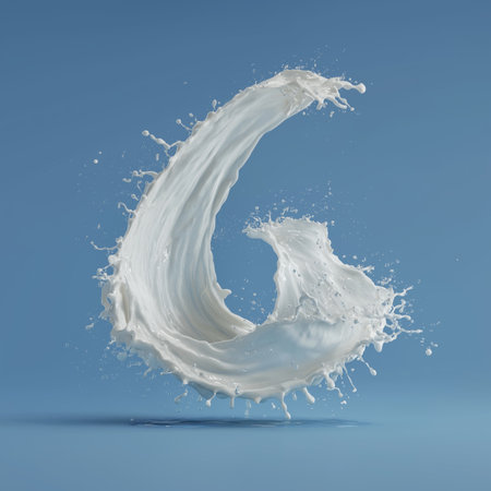White liquid splashing, creating the letter G on a blue background. Milk splash letter Gの写真素材