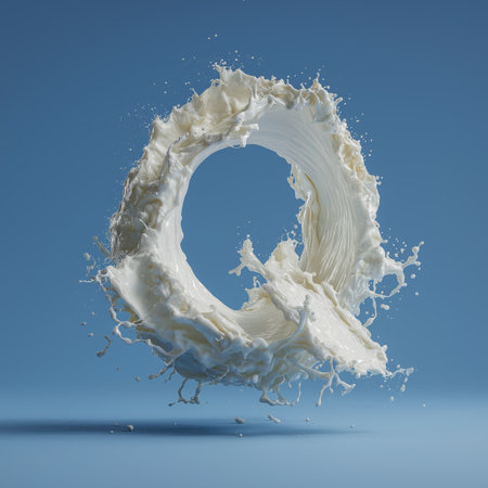White liquid splashing, creating the letter Q on a blue background. Milk splash letter Qの写真素材