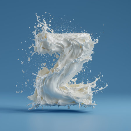 White liquid splashing, creating the letter Z on a blue background. Milk splash letter Zの写真素材