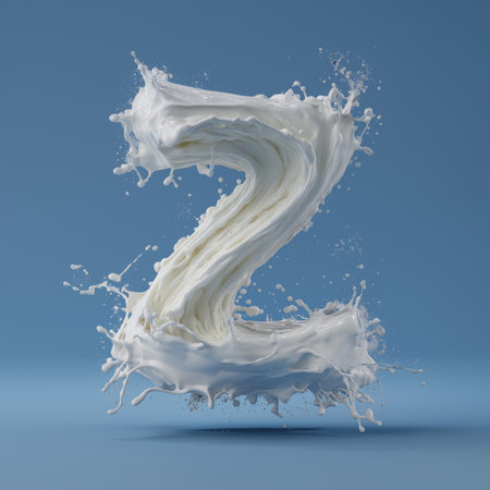 White liquid splashing, creating the letter Z on a blue background. Milk splash letter Zの写真素材