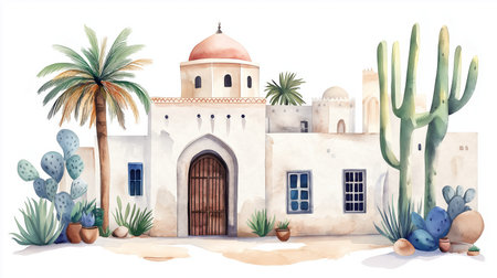 Bardo Museum. Bardo Museum hand drawn watercolor illustrationの写真素材