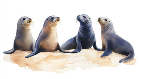 Cape Cross Seal Colony. Cape Cross Seal Colony hand drawn watercolor illustrationの写真素材