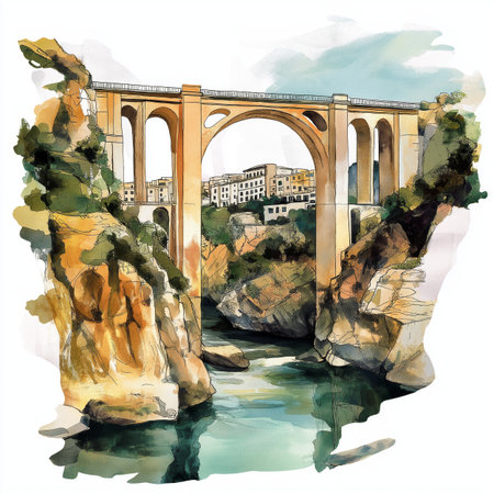 Constantine Bridge City. Constantine Bridge City hand drawn watercolor illustrationの写真素材