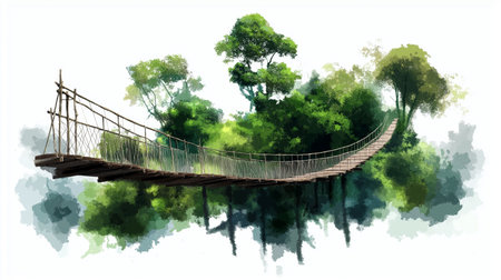Kakum National Park Canopy Walk. Kakum National Park Canopy Walk hand drawn watercolor illustrationの写真素材