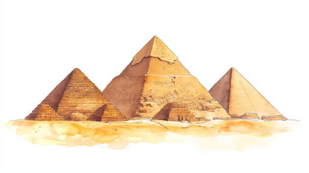 Pyramids of Giza. Pyramids of Giza hand drawn watercolor illustrationの写真素材