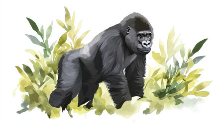 Volcanoes National Park Gorillas. Volcanoes National Park Gorillas hand drawn watercolor...