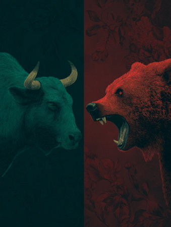 Bull and bear symbols depicting contrasting financial market movements and investment strategies. Bull and bear market financial trends conceptの写真素材