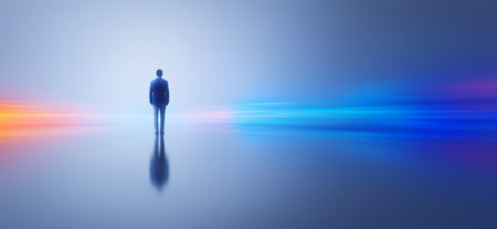 Businessman looking forward with future vision concept. Business wallpaper. Businessman bannerの写真素材