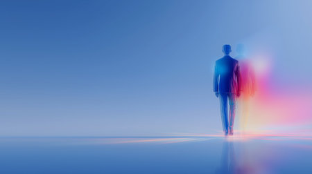 Businessman looking forward with future vision concept. Business wallpaper. Businessman bannerの写真素材