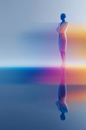 Businesswoman looking forward with future vision concept. Business wallpaper. Businesswoman bannerの写真素材