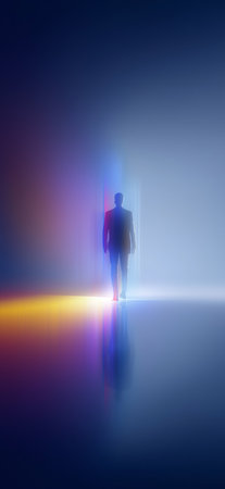 Businessman looking forward with future vision concept. Business wallpaper. Businessman bannerの写真素材