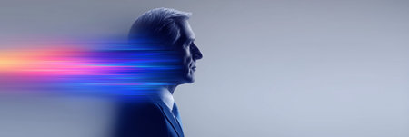 Businessman looking forward with future vision concept. Business wallpaper. Businessman bannerの写真素材