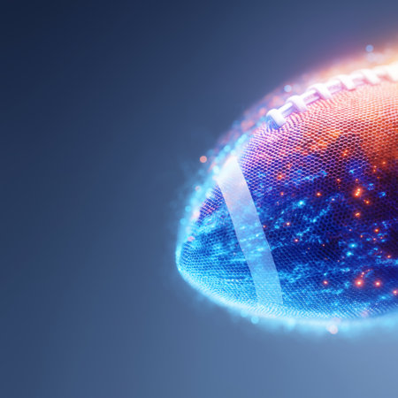 American football wallpaper. American football ball banner with dynamic colorful energetic light trailsの写真素材