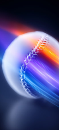 Baseball wallpaper. Baseball ball banner with dynamic colorful energetic light trailsの写真素材