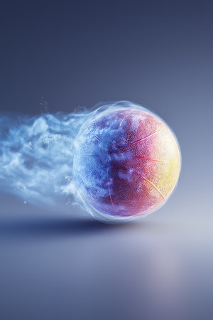 Basketball wallpaper. Basketball ball banner with dynamic colorful energetic light trails