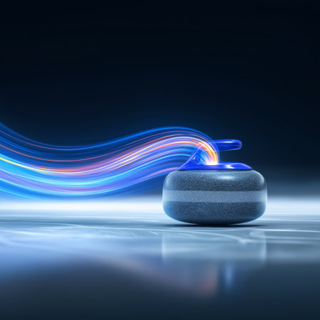Curling wallpaper. Curling stone banner with dynamic colorful energetic light trails