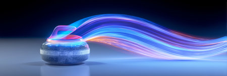 Curling wallpaper. Curling stone banner with dynamic colorful energetic light trails