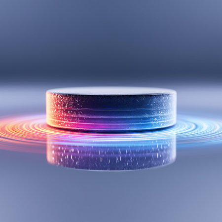 Ice hockey puck wallpaper. Ice hockey banner with dynamic colorful energetic light trails