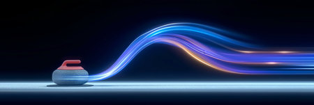 Curling wallpaper. Curling stone banner with dynamic colorful energetic light trails