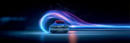 Curling wallpaper. Curling stone banner with dynamic colorful energetic light trails
