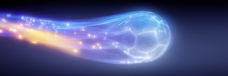 Soccer ball wallpaper. Soccer banner with dynamic colorful energetic light trails