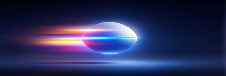 Rugby ball wallpaper. Rugby banner with dynamic colorful energetic light trails