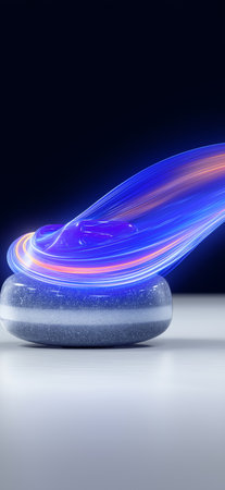 Curling wallpaper. Curling stone banner with dynamic colorful energetic light trails