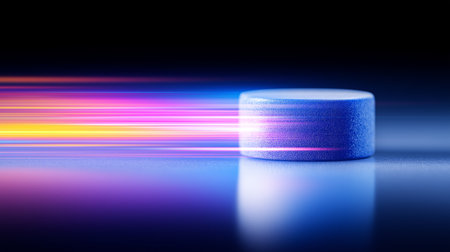Ice hockey puck wallpaper. Ice hockey banner with dynamic colorful energetic light trails