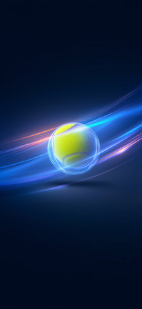 Tennis ball wallpaper. Tennis banner with dynamic colorful energetic light trails