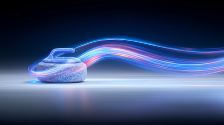 Curling wallpaper. Curling stone banner with dynamic colorful energetic light trails