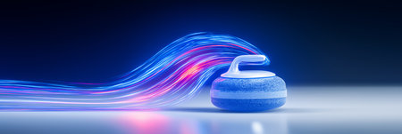 Curling wallpaper. Curling stone banner with dynamic colorful energetic light trails