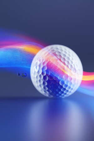 Golf wallpaper. Golf ball banner with dynamic colorful energetic light trailsの写真素材