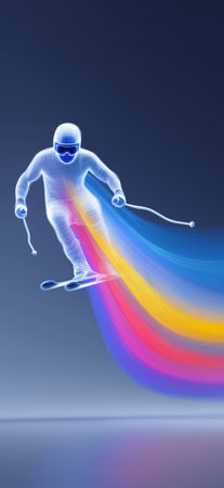 alpine skiing dynamic wallpaper with colorful light trails on a dark background. alpine skiing bannerの写真素材