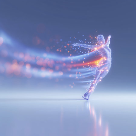 figure skating dynamic wallpaper with colorful light trails on a dark background. figure skating bannerの写真素材