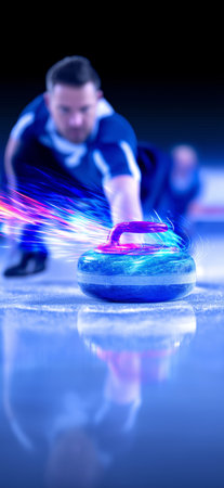curling dynamic wallpaper with colorful light trails on a dark background. curling bannerの写真素材