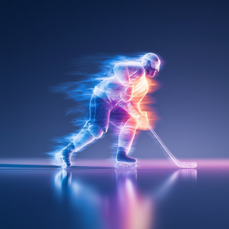 ice hockey dynamic wallpaper with colorful light trails on a dark background. ice hockey bannerの写真素材