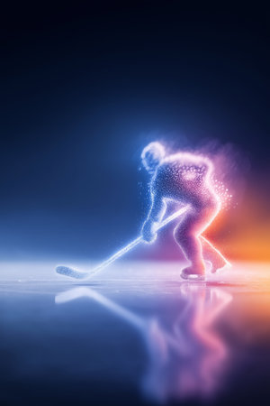 ice hockey dynamic wallpaper with colorful light trails on a dark background. ice hockey bannerの写真素材