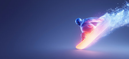 snowboarding dynamic wallpaper with colorful light trails on a dark background. snowboarding bannerの写真素材