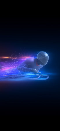luge dynamic wallpaper with colorful light trails on a dark background. luge bannerの写真素材